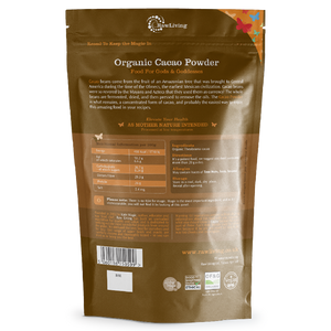 Organic Cacao Powder | Raw Living UK | Super Foods | Raw Living Cacao Powder: the easiest way to use cacao when making chocolate. Just add a spoonful to sweets, desserts, or smoothies for a delicious flavour.