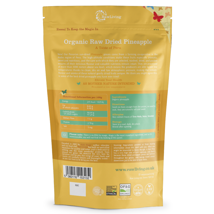 Peruvian Raw Dried Pineapple - Organic (125g, 600g, 2.5kg)