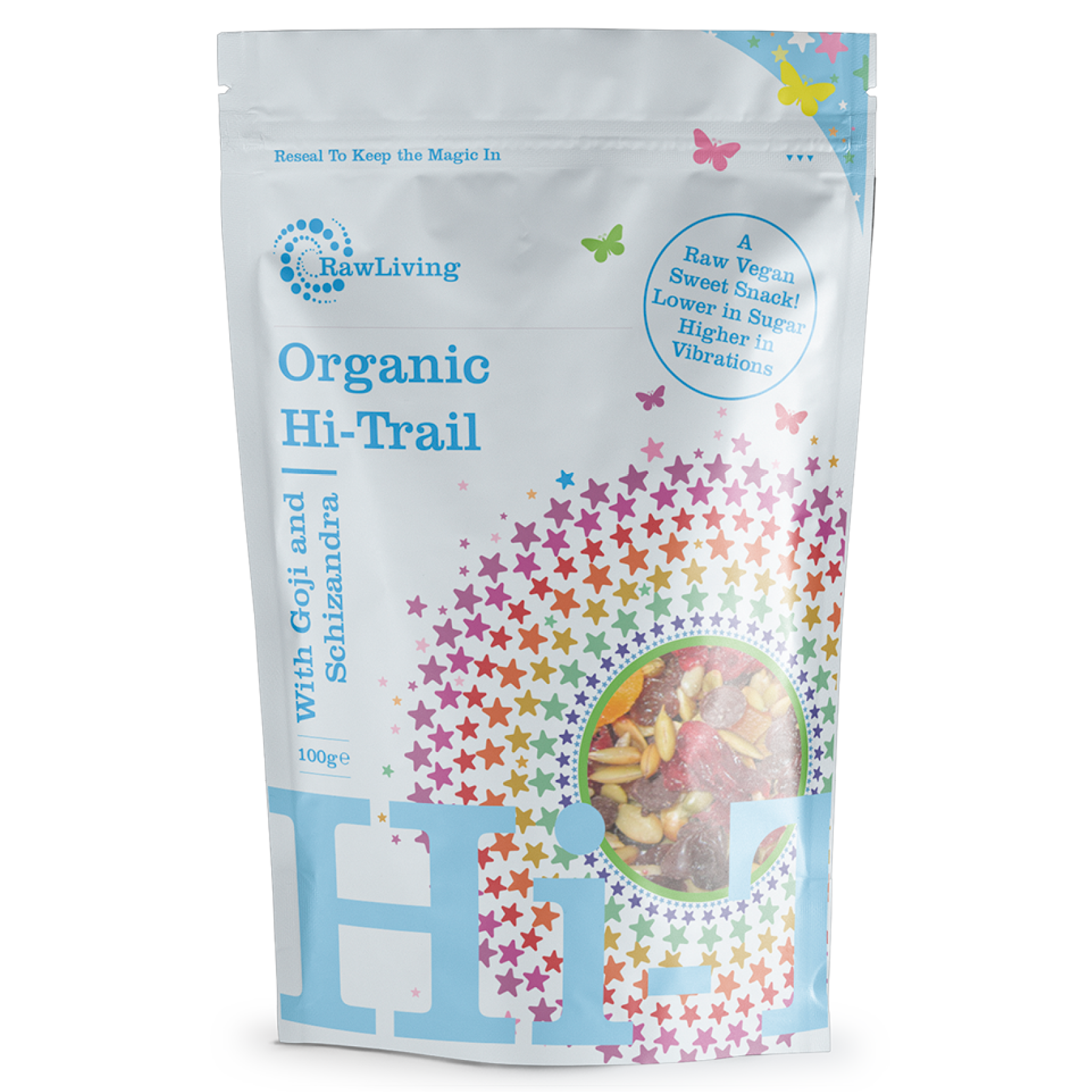 Hi-Trail: Organic Raw Vegan Trail Mix | Raw Living UK | Raw Living Organic Raw Hi-Trail Mix is the perfect Raw Vegan Snack, containing activated Seeds, with Goji, Schizandra, Cinnamon, Cacao Nibs &amp; Mulberries.