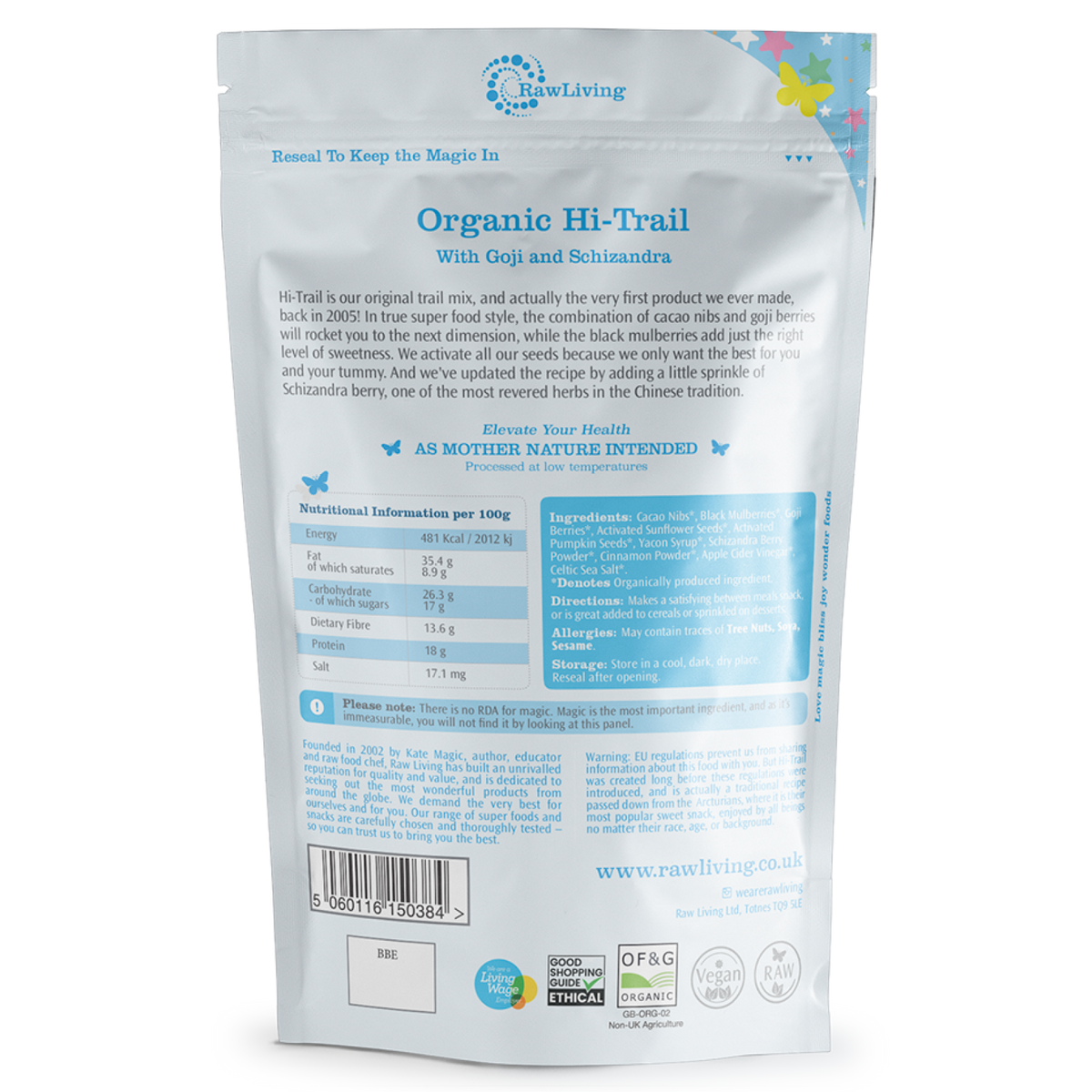 Hi-Trail: Organic Raw Vegan Trail Mix | Raw Living UK | Raw Living Organic Raw Hi-Trail Mix is the perfect Raw Vegan Snack, containing activated Seeds, with Goji, Schizandra, Cinnamon, Cacao Nibs &amp; Mulberries.