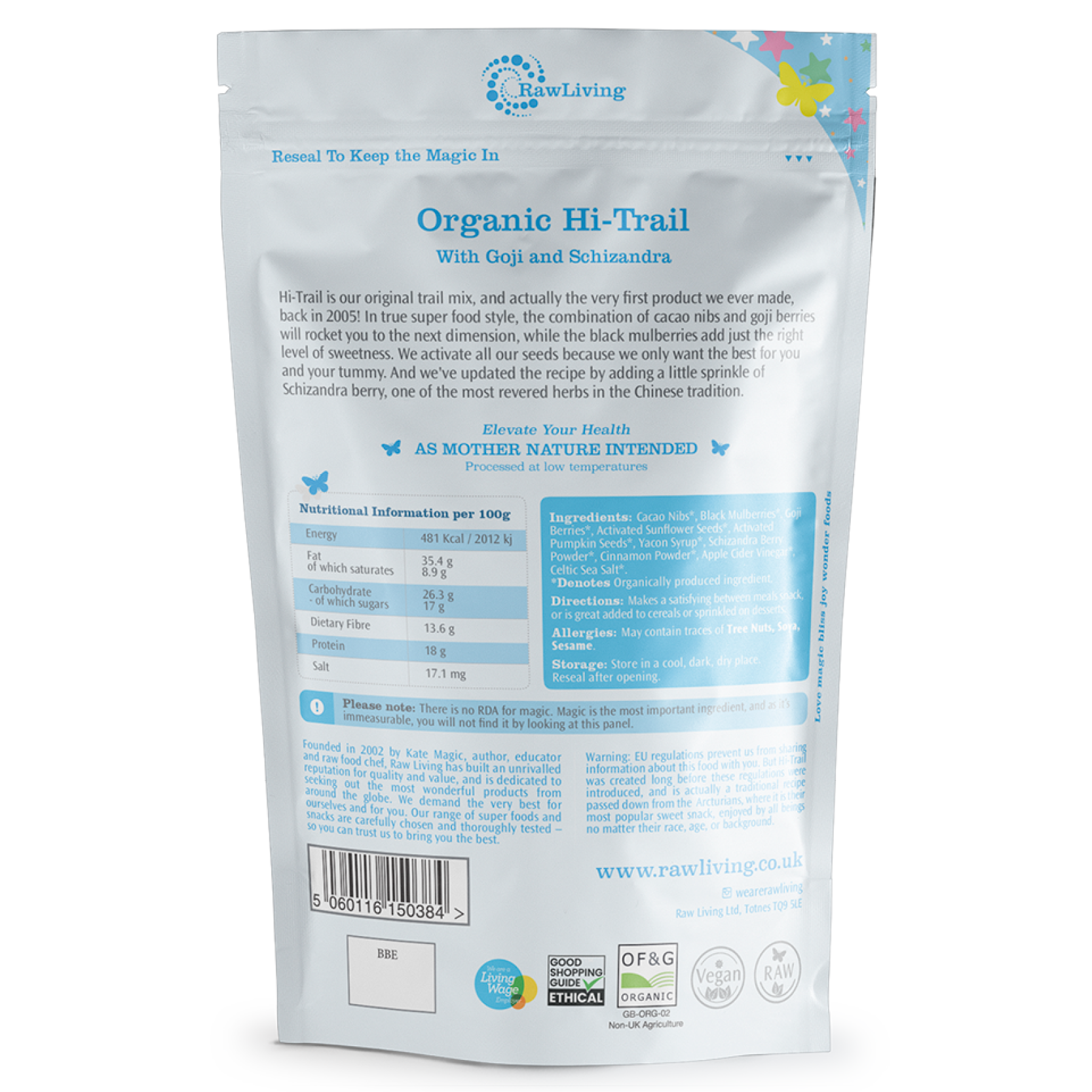 Hi-Trail: Organic Raw Vegan Trail Mix | Raw Living UK | Raw Living Organic Raw Hi-Trail Mix is the perfect Raw Vegan Snack, containing activated Seeds, with Goji, Schizandra, Cinnamon, Cacao Nibs &amp; Mulberries.