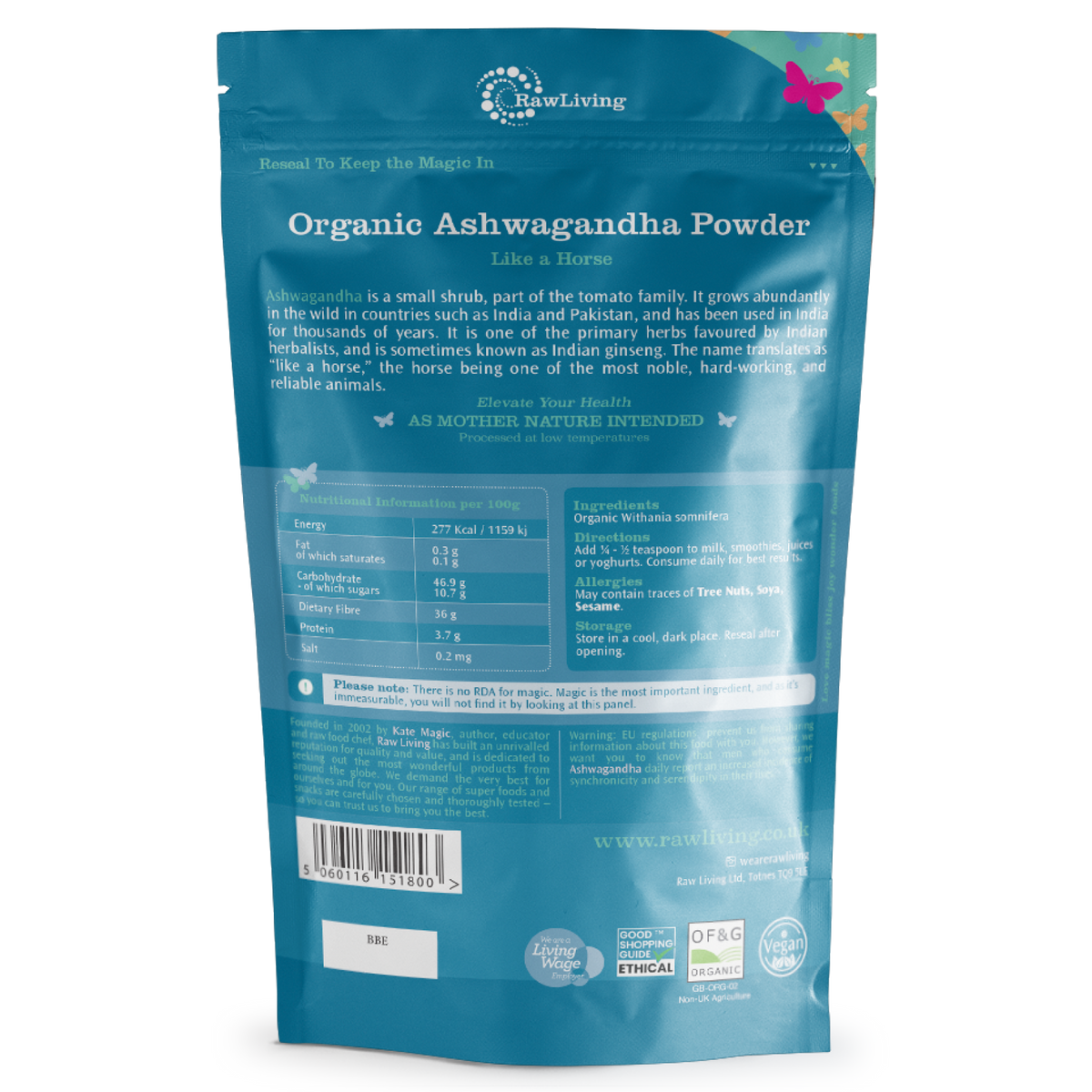 Organic Ashwagandha Powder | Raw Living UK | Tonic Herbs | Adaptogens | Raw Living Organic Ashwagandha: this herb is one of the primary plants used Ayurveda. A powerful adaptogenic, Ashwagandha has a balancing effect.