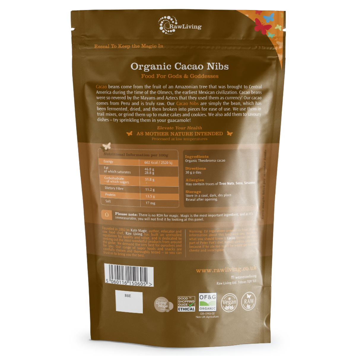 Organic Cacao Nibs Peruvian | Raw Living UK | Raw Foods | Super Foods | Raw Living Organic Raw Peruvian Cacao Nibs: Chocolate in its purest form (the whole Cacao Bean), broken into &#39;Nibs&#39;. High in Magnesium, Sulphur &amp; Antioxidants.