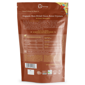 Organic Sun-Dried Cane Juice Crystals | Raw Living UK | Raw Foods | Natural Sweeteners | Raw Living Organic Sun-Dried Raw Cane Juice Crystals are made from 100% certified Organic Sugar Cane. A Raw, Mineral-Rich, Low GI & delicious Natural Sweetener.
