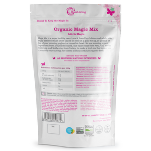 Organic Magic Mix | Raw Living UK | Raw Foods | Raw Snacks | Super Foods | Raw Living Organic Magic Mix is a delicious Raw Vegan Snack. Made with a combination of Goji Berries, Mulberries, Yacon Root, Coconut Chips & Chocolate Buttons.
