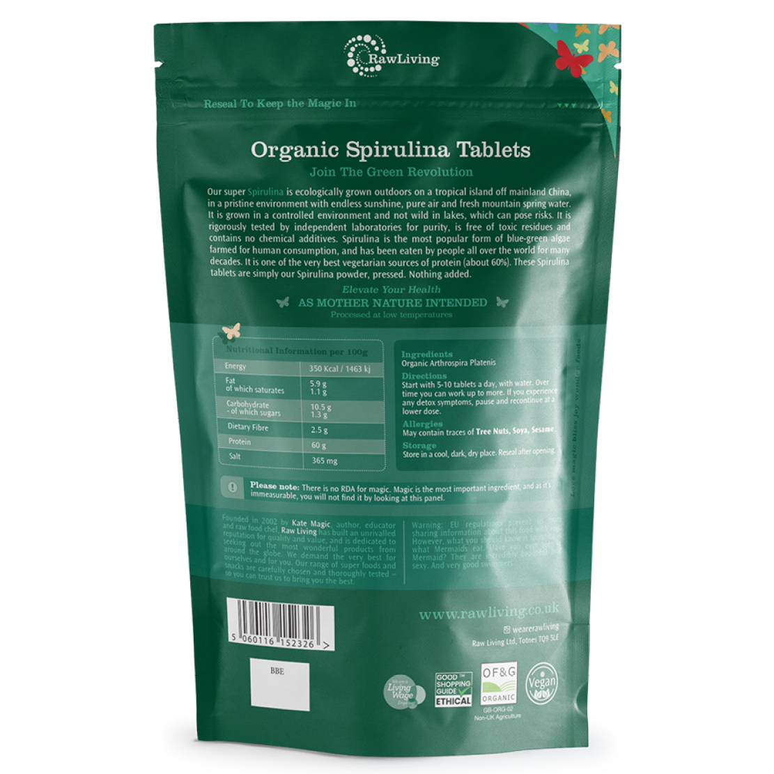 Organic Spirulina Tablets (500mg) | Raw Living | Raw Living Organic Spirulina Tablets are premium quality. Spirulina is an algae, which is an excellent Vegan source of Protein, Vitamins &amp; Minerals.