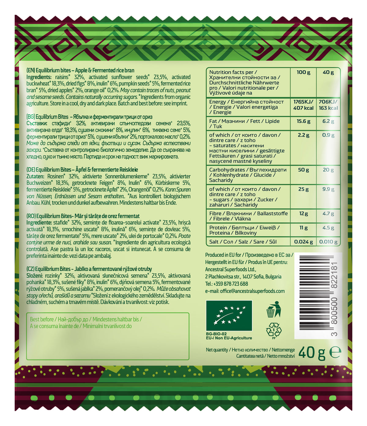 Ancestral Superfoods - Alchemy Bites - Apple &amp; Fermented Bran (40g)