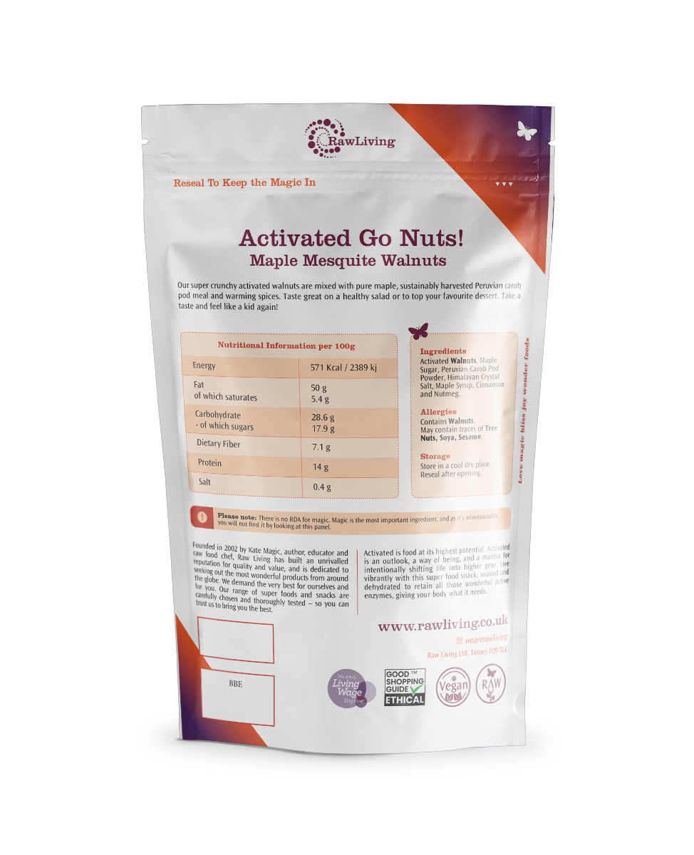 Go Nuts! Activated Maple Mesquite Walnuts (33g, 100g, 250g, 1kg)