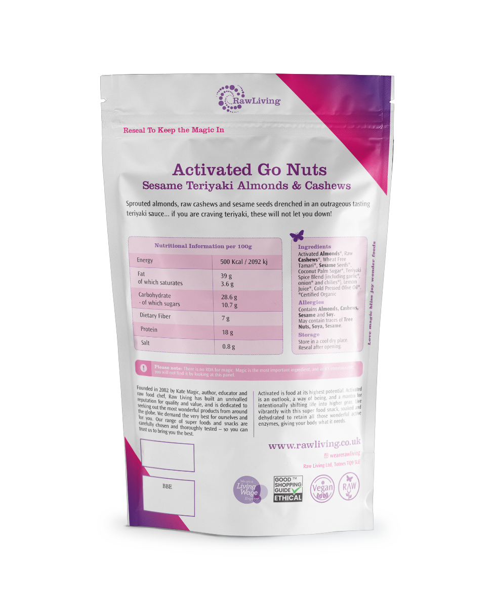 Go Nuts! Activated Sesame Teriyaki Almonds &amp; Cashews (33g, 100g, 250g, 1kg)