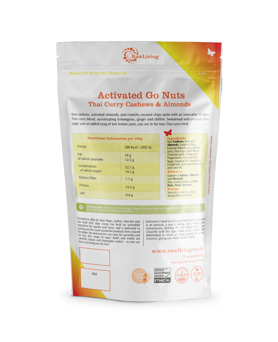 Go Nuts! Activated Thai Curry Cashews &amp; Almonds (33g, 100g, 250g, 1kg)