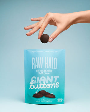 Raw Halo - Dark & Salted Almond Giant Chocolate Buttons (90g)