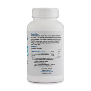 Bottle of OxySan supplement from The Finchley Clinic on a white background