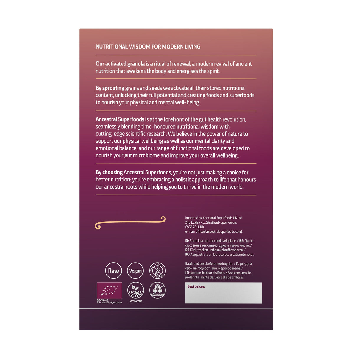 Ancestral Superfoods - Activated Granola - Carob &amp; Dried Fig (250g)