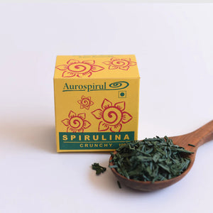 Aurospirul Spirulina Crunchies | Auroville | Raw Living UK | Herbs | Super Foods | Supplements Aurospirul's High Quality Spirulina Crunchies are artisan-produced by eco-friendly methods. This super food is sun-dried, giving it it a special energy & taste.