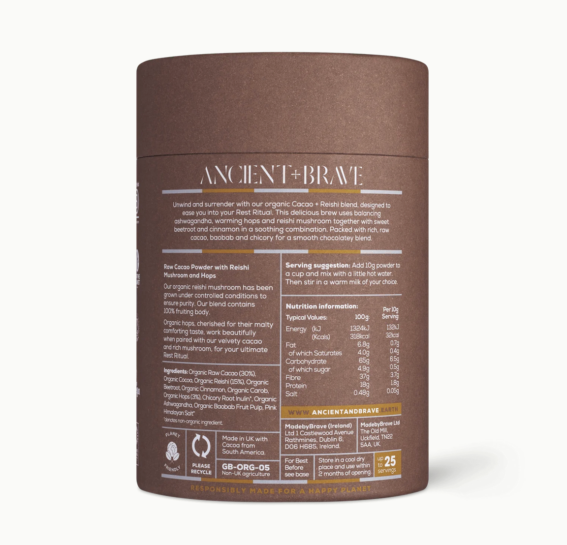 Ancient &amp; Brave - Cacao + Reishi (250g)