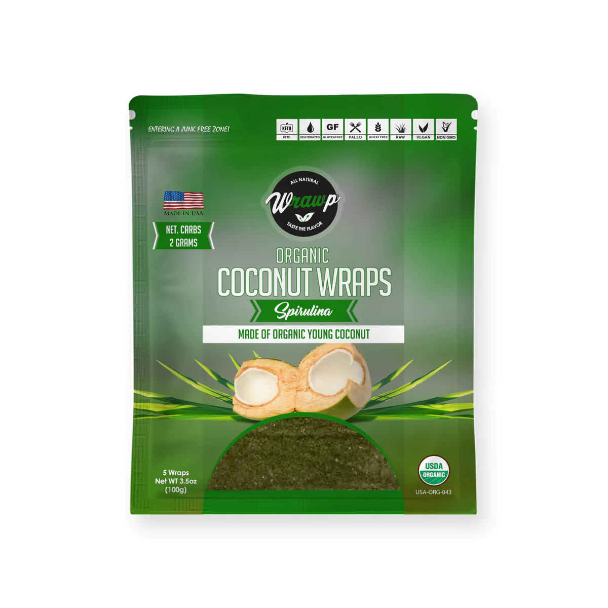 WrawP Coconut Wraps - Spirulina (80g - 5 wraps)