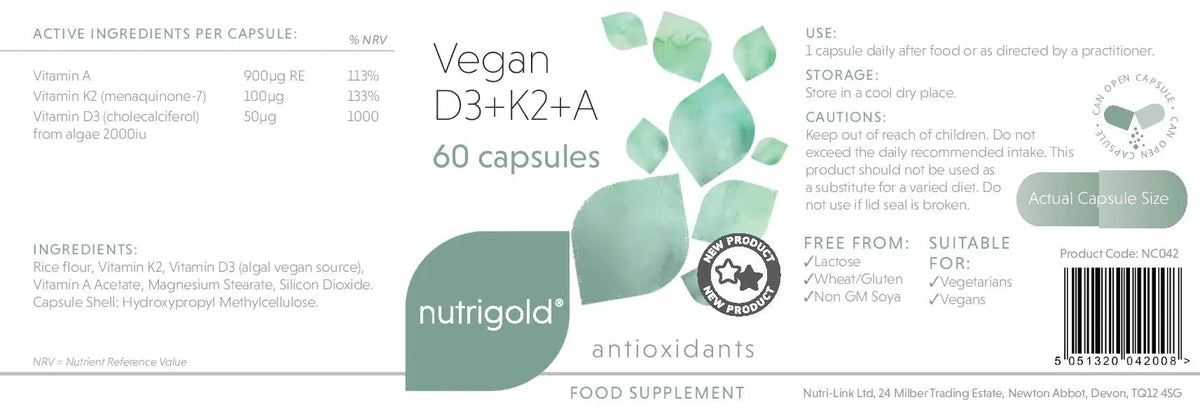 Nutrigold - Vegan D3 + K2 + A (60 caps)