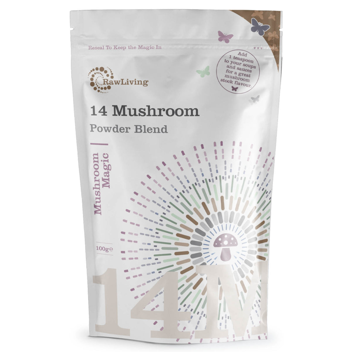 14 Mushroom Blend Powder (100g, 250g) | Raw Living UK | Raw Living 14 Mushroom Blend combines the benefits of 14 different Mushrooms, including Reishi, Chaga &amp; Cordyceps. Rich in Beta Glucans &amp; Triterpenes.