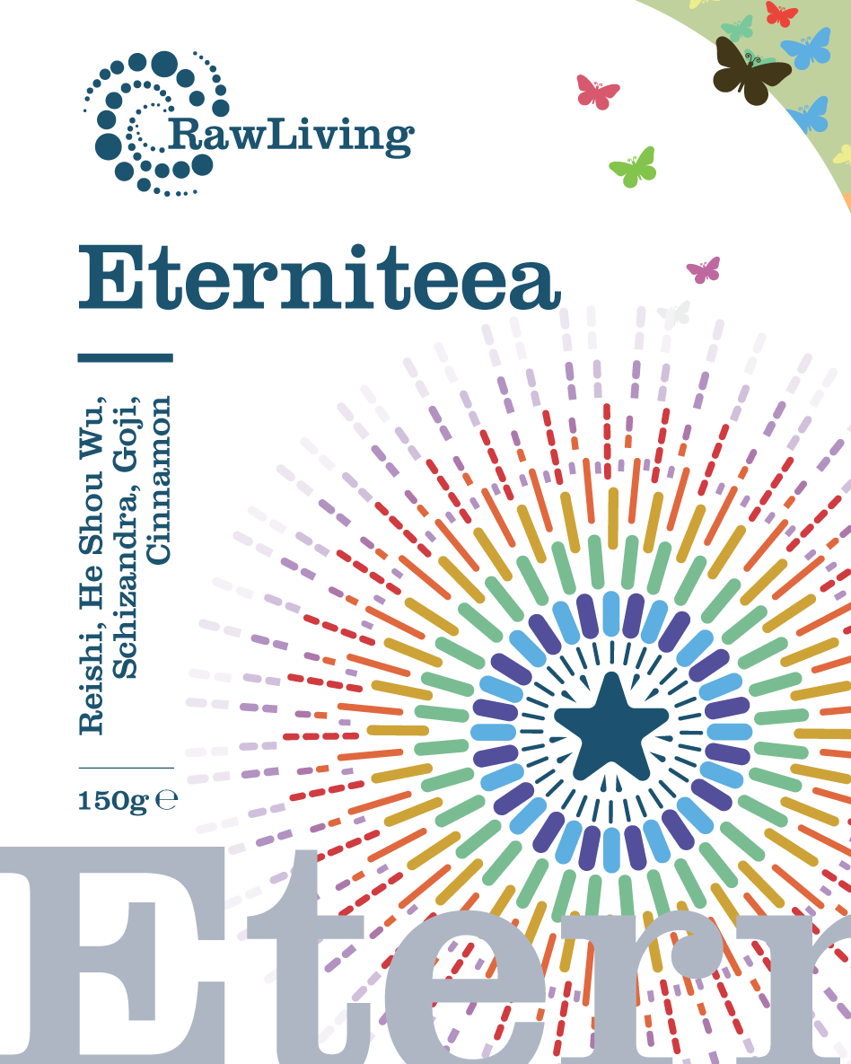 Eterniteea | A RealiTea | Raw Living UK | Loose Leaf Herbal Teas | Raw Living Eterniteea is a Premium Loose Leaf Herbal Tea made with mix of Reishi, Foti Root, Cinnamon Bark, Schizandra Berries &amp; Goji Berries.