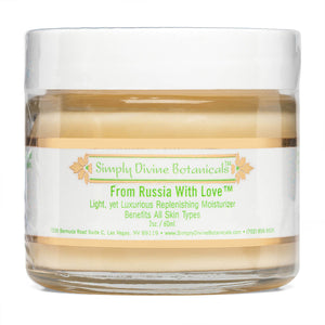 From Russia With Love Moisturizer | Simply Divine Botanicals | Raw Living UK | Skin Care & Beauty | Simply Divine Botanicals Natural From Russia with Love Moisturiser for All Skin Types. Absorbs Deeply & Rapidly, with no residue. Leaves Skin Soft & Dewy.