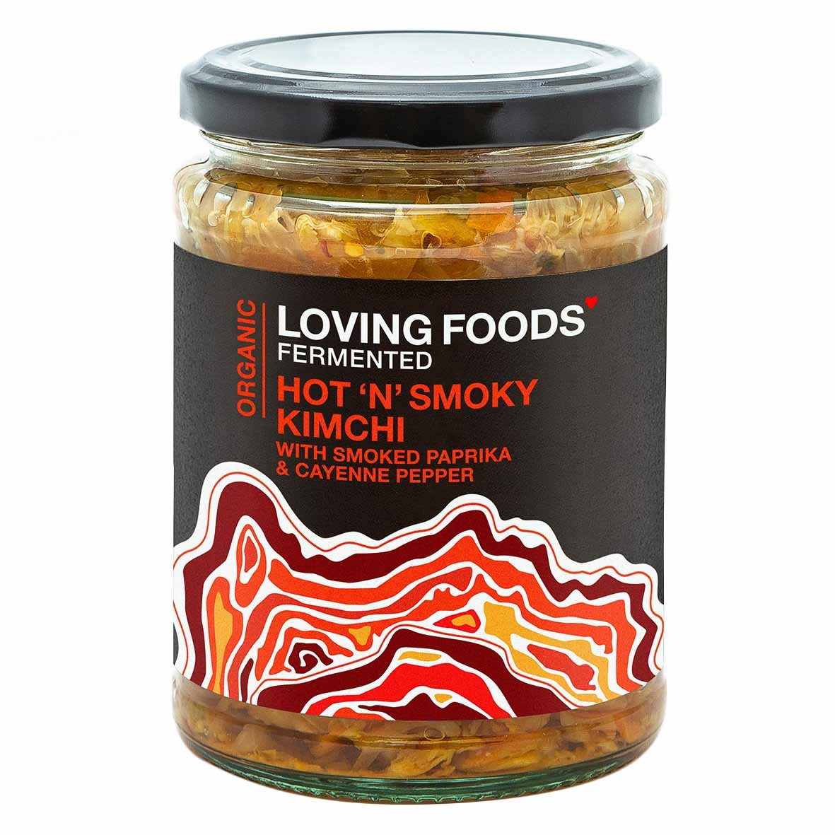 Organic Hot n Smoky Kimchi | Loving Foods | Raw Living UK | Ferments | Raw Foods | Loving Foods Hot &amp; Smoky Kimchi is an Organic High Quality Unpasteurised Vegan Kimchi. Full of probiotics, and ingredients include chilli, cayenne &amp; paprika.