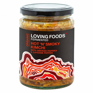 Organic Hot n Smoky Kimchi | Loving Foods | Raw Living UK | Ferments | Raw Foods | Loving Foods Hot & Smoky Kimchi is an Organic High Quality Unpasteurised Vegan Kimchi. Full of probiotics, and ingredients include chilli, cayenne & paprika.