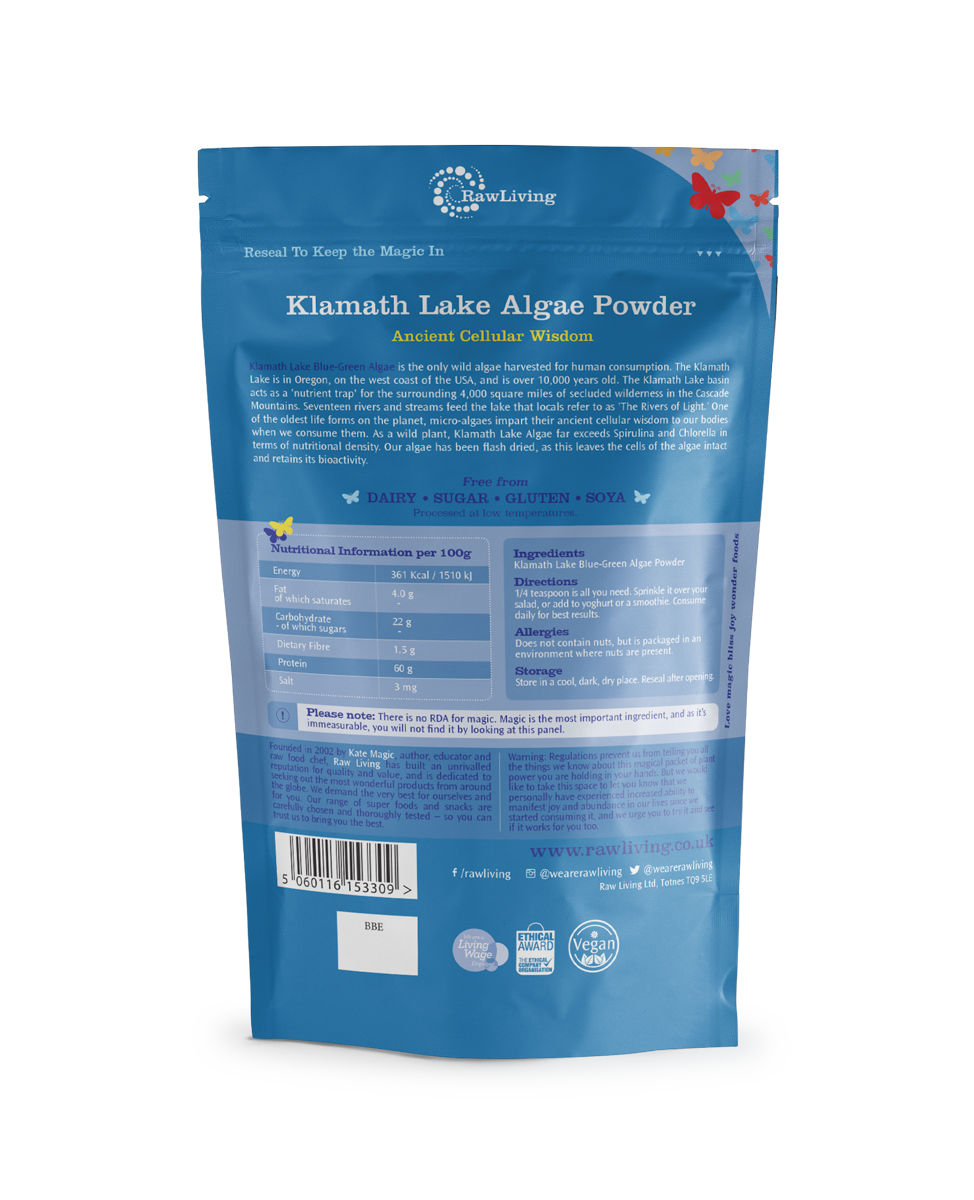 Klamath Lake Blue Green Algae | Raw Living UK | Super Foods | Raw Living Klamath Lake Blue-Green Algae is the only wild algae harvested for human consumption. An incredible Super Food, loaded with Vitamins &amp; Minerals.