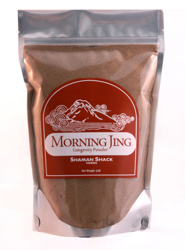 Morning Jing Powder (454g) | Shaman Shack | Raw Living UK | Shaman Shack Morning Jing Powder is a Delicious, Nutritious Blend of powder Superfoods &amp; Herbs, designed to get your day started by Replenishing Kidney &#39;Jing&#39;.
