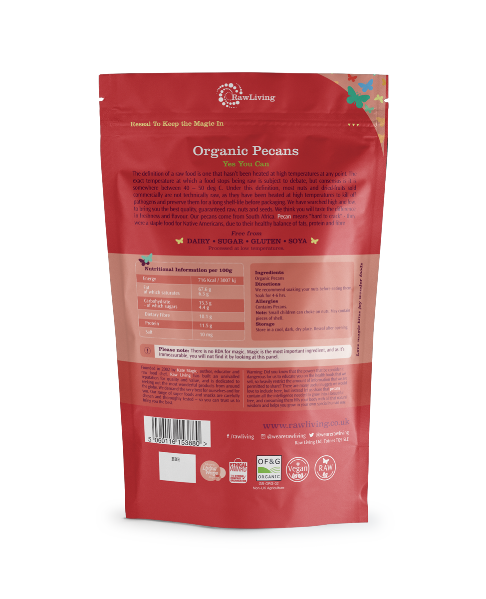 Organic Pecan Nuts (250g, 1kg) | Raw Living UK | Nuts | Raw Foods | Raw Living Organic Raw Pecans are sourced from South Africa, and are truly raw. Pecans are an excellent source of healthy Fats, Protein and Fibre.