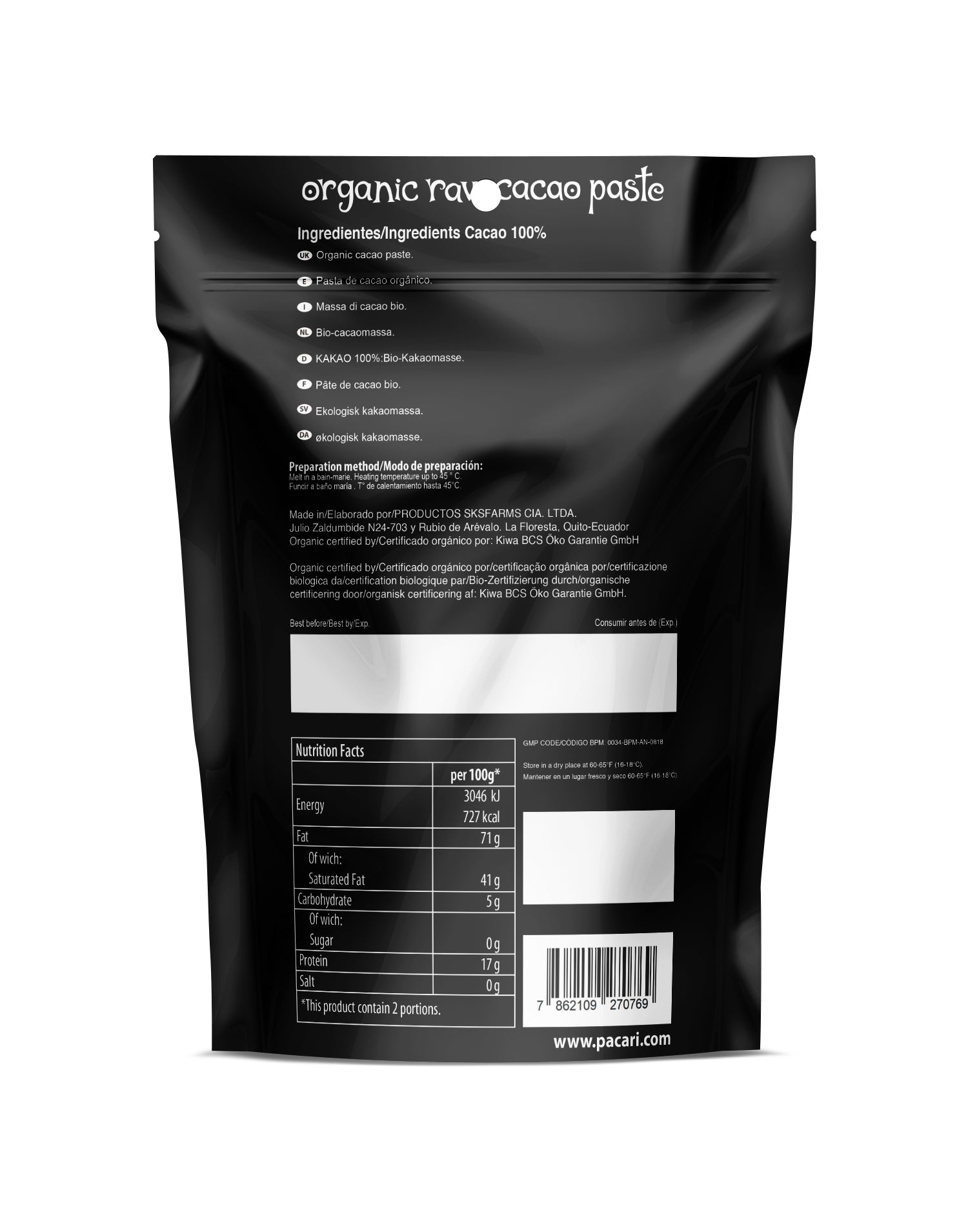 Paccari Raw Organic Ceremonial Grade Cacao PASTE