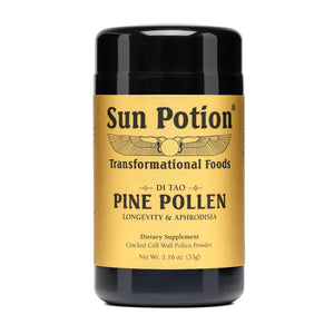 Wildcrafted Pine Pollen | Sun Potion | Raw Living UK | Super Foods | Sun Potion Wildcrafted Pine Pollen: this is a Cracked Cell Wall Mason Pine Pollen, collected in Yunnan Province, China. Anti-Inflammatory & Anti-Oxidant.