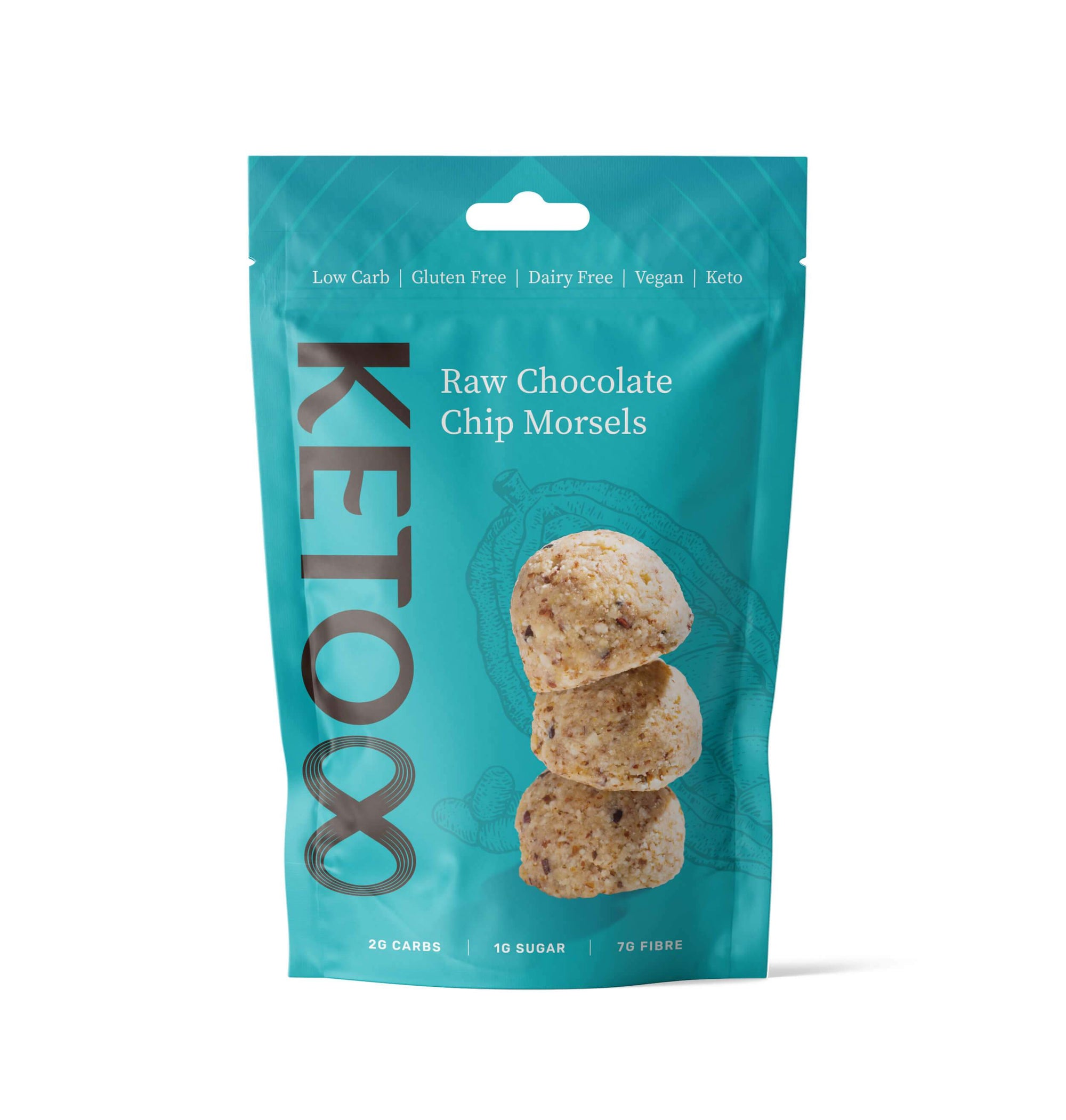 Raw Chocolate Chip Morsels (120g) | 8 Foods | Raw Living UK | Eight Foods Raw Chocolate Chip Morsels are Rich, Chewy, Yet Low Carb and Keto-Friendly. Nutty Almonds blended with Vanilla, Sea Salt &amp; Hunks of Dark Chocolate.