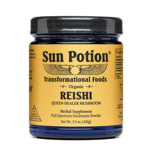 Reishi Mushroom Powder | Sun Potion | Raw Living UK | Tonic Herbs & Mushrooms | Sun Potion Premium Quality Reishi Mushroom Powder: "The Mushroom of Spiritual Potency". In Traditional Chinese Medicine, it is known as a "Shen" Tonic Herb.