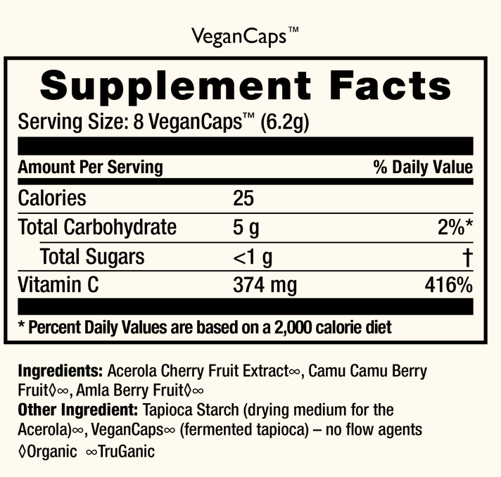 Vitamin C Capsules | Health Force | Raw Living UK | Supplements | HealthForce Truly Natural Vitamin C (240 Caps/180g) provides natural, highly bioavailable Vitamin C, using Camu Camu Berry, Amla berry &amp; Acerola Cherry.