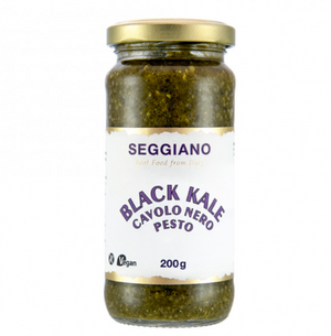 Vegan Basil Black Kale Pesto (Unpasteurised) | Seggiano | Raw Living UK | Raw Foods | Pasta Sauce | Seggiano Raw Vegan Unpasteurised Black Kale Pesto Pasta Sauce: an innovative variation of a classic Italian pesto recipe, made with Tuscan Kale (Black Cabbage).