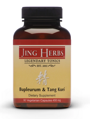 Bupleurum & Tang Kuei Capsules | Jing Herbs | Raw Living UK | Tonic Herbs | Jing Herbs Bupleurum Tang Kuei Capsules: this liver tonic is designed to balance hormones & build blood. Can use for Irregular Cycles, PMS Symptoms & Headaches.