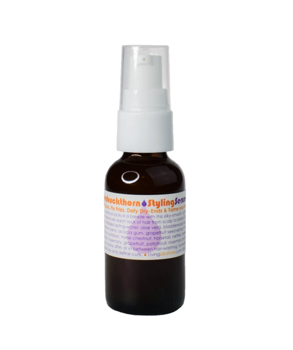 Seabuckthorn Styling Serum | Living Libations | Raw Living | Living Libations Seabuckthorn Hair Styling Serum (30ml): Natural &amp; Vegan, with Jojoba, Aloe Vera, Seabuckthorn, Acacia Gum, Bladderwrack, Rosehips &amp; Rosemary.
