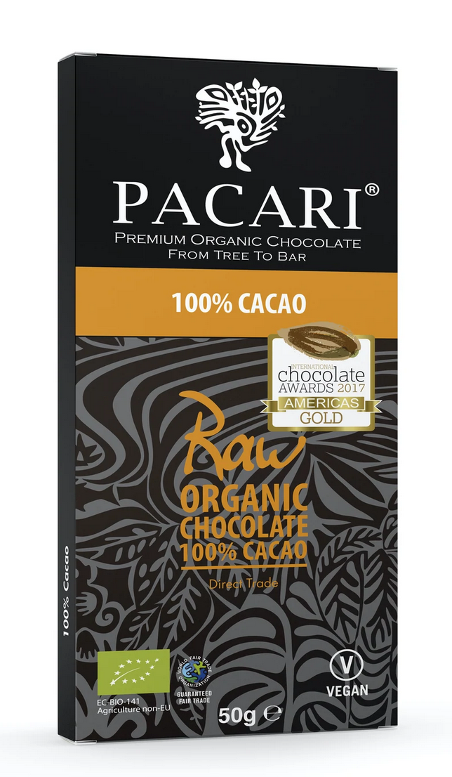 100% Cacao Raw Chocolate Bar (50g) | Pacari | Raw Living UK | Pacari 100% Cacao Raw Chocolate Bar is premium &amp; delicious Vegan, Plant Based, Sugar-Free Chocolate. Pacari bring together taste, nutrition &amp; ethics.