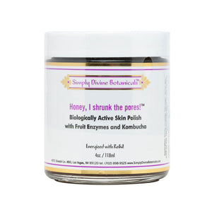 Honey I Shrunk The Pores Exfoliator | Simply Divine UK | Simply Divine Botanicals Natural Honey I Shrunk The Pores Exfoliator: a Rich Exfoliant with Fruit Enzymes & the Texture of Raspberry Jam. Use to Tighten Skin.