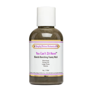 You Can't Zit Here | Simply Divine Botanicals | Raw Living UK | Skin Care & Beauty | Simply Divine Botanicals You Can't Zit Here Natural Foaming Cleanser: Black Velvet with a Blemish & Spot Banishing Twist. Tamanu Oil, Neem Oil & Essential Oils.