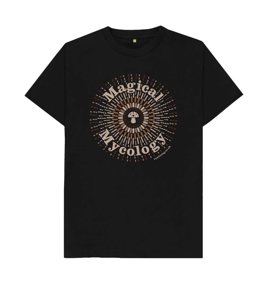 Black Men&#39;s Organic Cotton T-shirt - Magical Mycology | Men&#39;s &#39;Magical Mycology&#39; T-Shirt available in sizes S-XXL and in two colourways, Moss Green and Black.