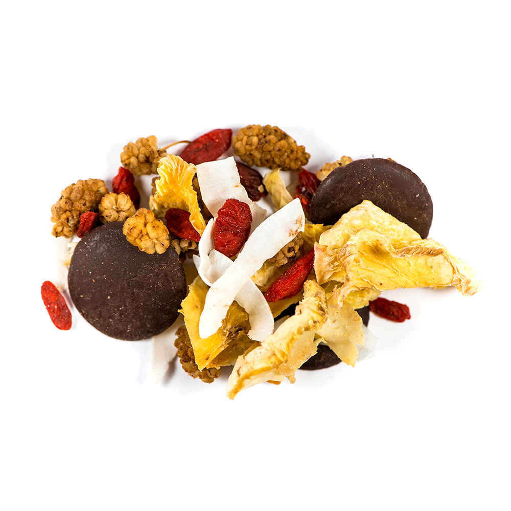 Organic Magic Mix | Raw Living UK | Raw Foods | Raw Snacks | Super Foods | Raw Living Organic Magic Mix is a delicious Raw Vegan Snack. Made with a combination of Goji Berries, Mulberries, Yacon Root, Coconut Chips &amp; Chocolate Buttons.