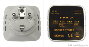 Grounding Socket Tester (EU) | Groundology | Raw Living UK | EMF & Energy Protection | Groundology Socket Tester (EU) verifies that a EU type mains outlet socket is wired properly and grounded. It's worth checking older properties, in particular.