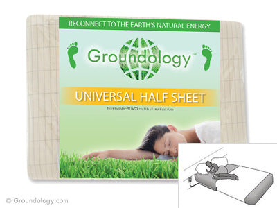 Organic Earthing Half Sheet (No Plug) | Groundology | Raw Living UK | EMF &amp; Energy Protection | House &amp; Home | Bedding | Groundology Organic Earthing Half Sheet (305cm x 90cm), made from 100% cotton, is a universal grounding / earthing sheet for grounding while sleeping.
