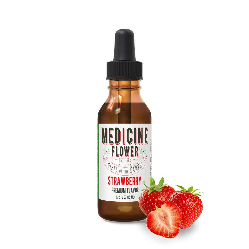 Strawberry Flavour Premium Extract | Medicine Flower | Raw Living UK | Raw Foods | Medicine Flower Strawberry Flavour Premium Extract (1/2oz, 1oz) is pure, potent &amp; natural. Amazing taste, with no alcohol or artificial preservatives.