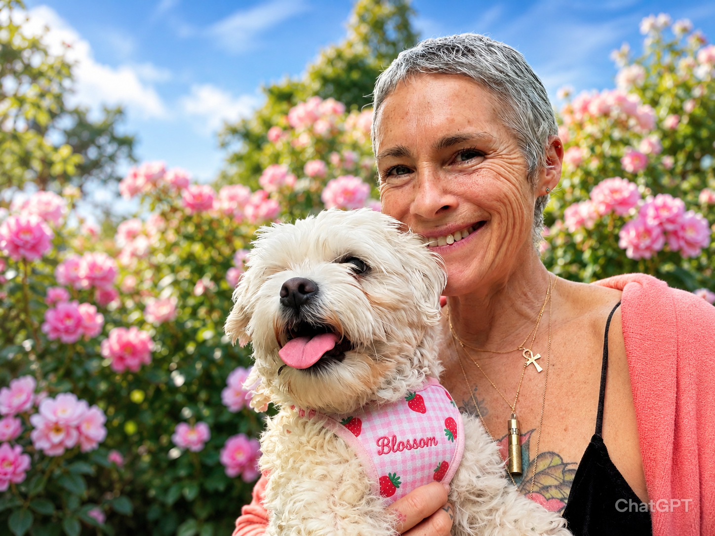 healthy dog with a healthy owner in a garden
