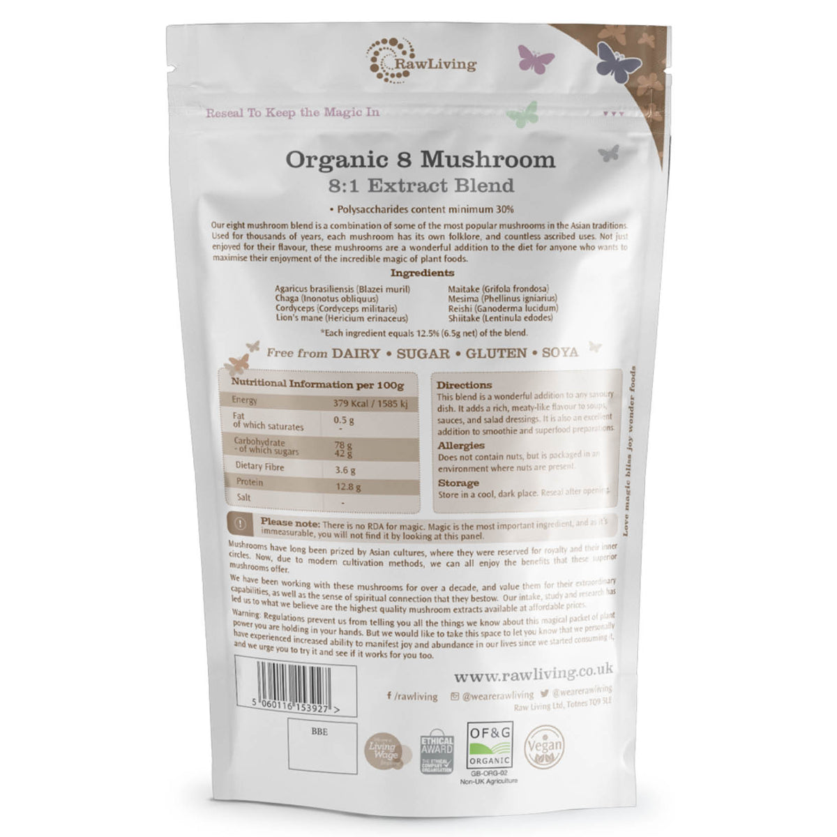8 Mushroom Extract Powder - Organic (50g, 250g, 1kg)