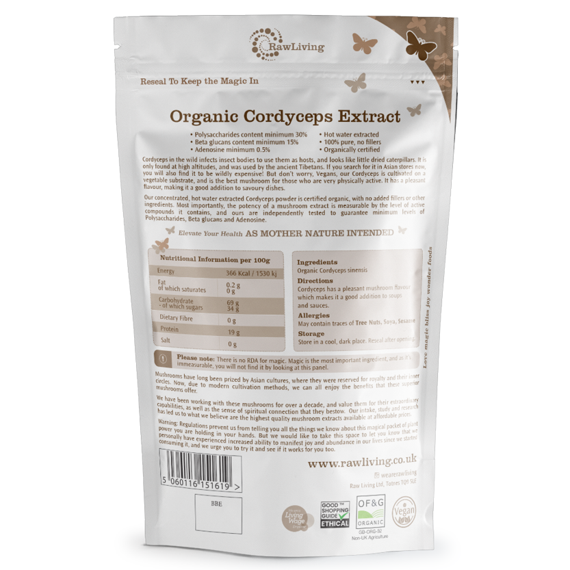 Cordyceps Mushroom Extract Powder - Organic (50g, 250g, 1kg)