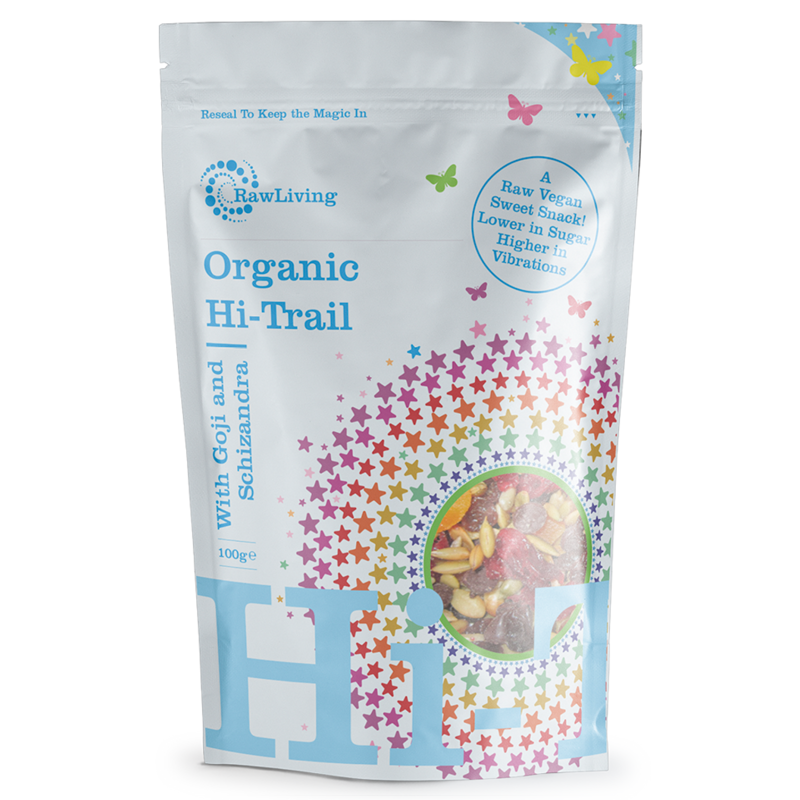 Hi-Trail: Organic Raw Vegan Trail Mix | Raw Living UK | Raw Living Organic Raw Hi-Trail Mix is the perfect Raw Vegan Snack, containing activated Seeds, with Goji, Schizandra, Cinnamon, Cacao Nibs & Mulberries.