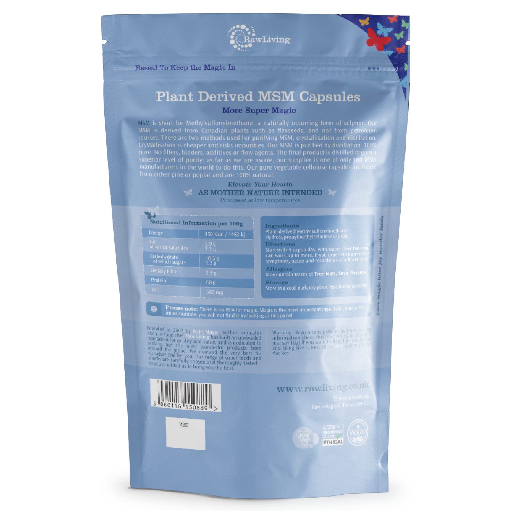 MSM Crystals (Capsules) | Raw Living UK | Supplements | Raw Living Plant-Derived MSM (methylsulfonylmethane) crystals are a naturally occurring form of the mineral Sulphur, which is great for Hair, Skin & Nails.